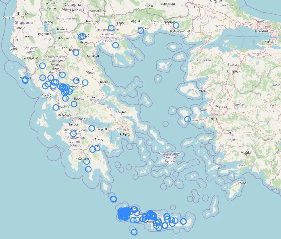 Distribution of -ανά (-aná) endings